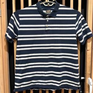 Foundry Supply Mens Polo Shirt XL Tall Blue White Striped Short Sleeve Preppy